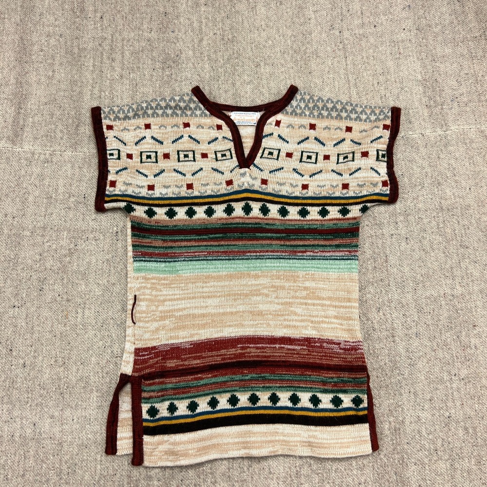 Vintage Don Kenny Sweater Women's Small Beige 1970s Short Sleeve‎ Striped Hippie